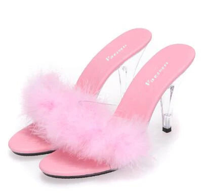 Shoe Woman Sandals 2022 Transparent Crystal  Heels 10cm Waterproof Wedding Shoe Sandals Sexy Big Yards Interest maomao Slipper