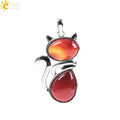 Natural Stone Pendant Cute Cat Pendants Suspension for Girl Amethyst Tiger Eye Green Aventurine Pink Crystal Cat Jewelry F072