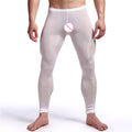 Sexy Men See-through Pants silky Tights Milk Fiber Leggings Trousers Long Johns Underwear U Convex Pocket Mens Wrestling Singlet