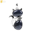 Natural Stone Pendant Cute Cat Pendants Suspension for Girl Amethyst Tiger Eye Green Aventurine Pink Crystal Cat Jewelry F072