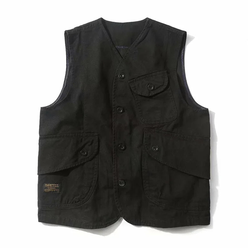 Men Vests Men's Summer Sleeveless Multi-pocket Vest Vintage Casual Wear Cotton Short Vest Safari Style Vest Coat Waistcoat Male