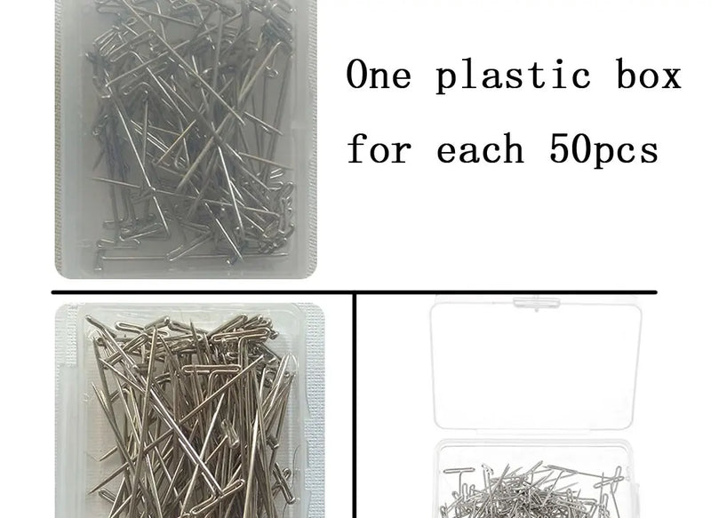 50pcs Tpins Long 32mm Silver T Shape Needles Pin For Wigs Hair Weaving Tools Salon Styling Tools Mannequin Head Wig Stand
