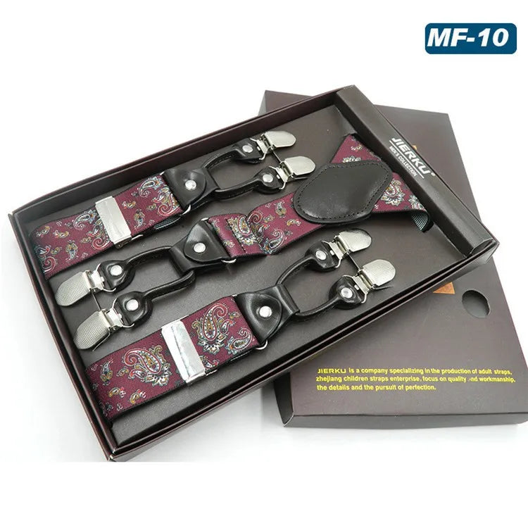 New Fashion Suspenders Luxury Braces 6 Clips Leather Belt Straps European Size Male Style Gift For - Visuel 8 | SAMAG
