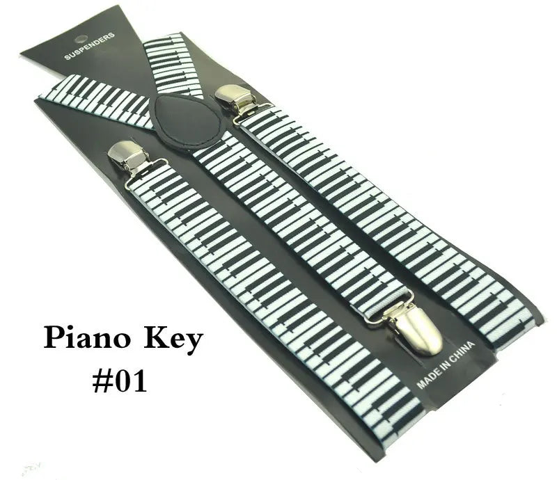 Women Unisex Clip - on Braces 1 Inch Wide Fashion "4 Piano Key Board" Mix Elastic Slim Y - back Suspenders - Visuel 8 | SAMAG