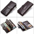CONTACT'S Genuine Crazy Horse Cowhide Leather Men Wallets  Fashion Purse With Card Holder Vintage Long Wallet Clutch Wrist Bag