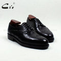 cie Round Toe Full Brogues Cut-Outs Solid Black Handmade Derby Men's Leather Shoe 100% Genuine Calf Leather Goodyear Welted D175