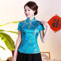Vintage Flower Women Chinese Traditional Satin Blouse Summer Sexy Shirt Novelty Dragon Clothing Tops Plus Size 3XL 4XL WS009