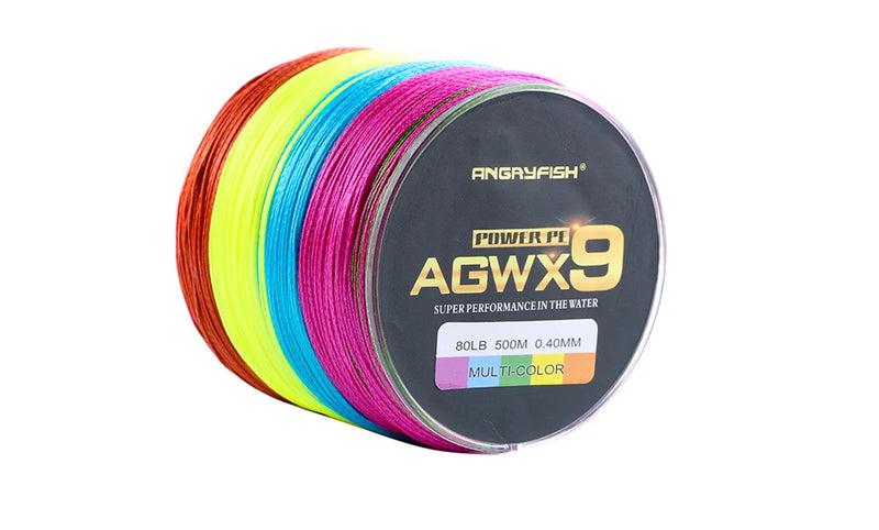 Angryfish 9 Strands Weaves Braided 500M/547YD Fishing Line Super Strong PE Line 15LB-70LB Braided Fishing Thread