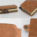 RFID Business Credit Card Holder Men Multifunction Automatic Aluminium Alloy Leather Cards Case Mini Wallet Slim Coin Purse