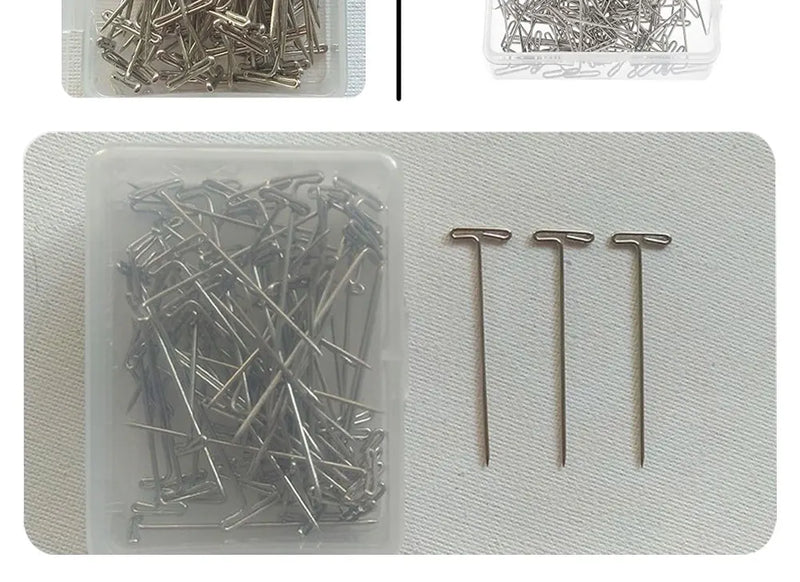 50pcs Tpins Long 32mm Silver T Shape Needles Pin For Wigs Hair Weaving Tools Salon Styling Tools Mannequin Head Wig Stand