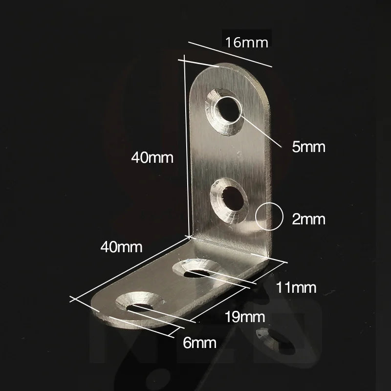 KAK 10PCS Stainless Steel Angle Corner Brackets Fasteners Protector Seven Size Corner Stand Supporting Furniture Hardware