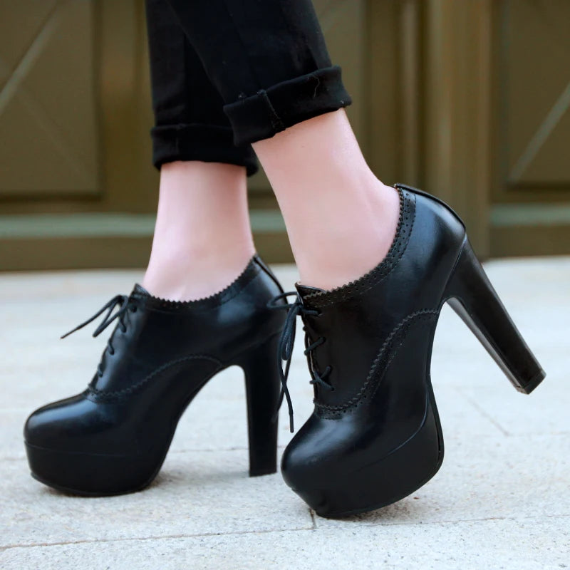 QPLYXCO 2017 New Big Small Size 31-47 Women Stiletto High Heel Shoes Sexy Lady Platform Spring Fashion Lace Up Pumps Shoes 88-8