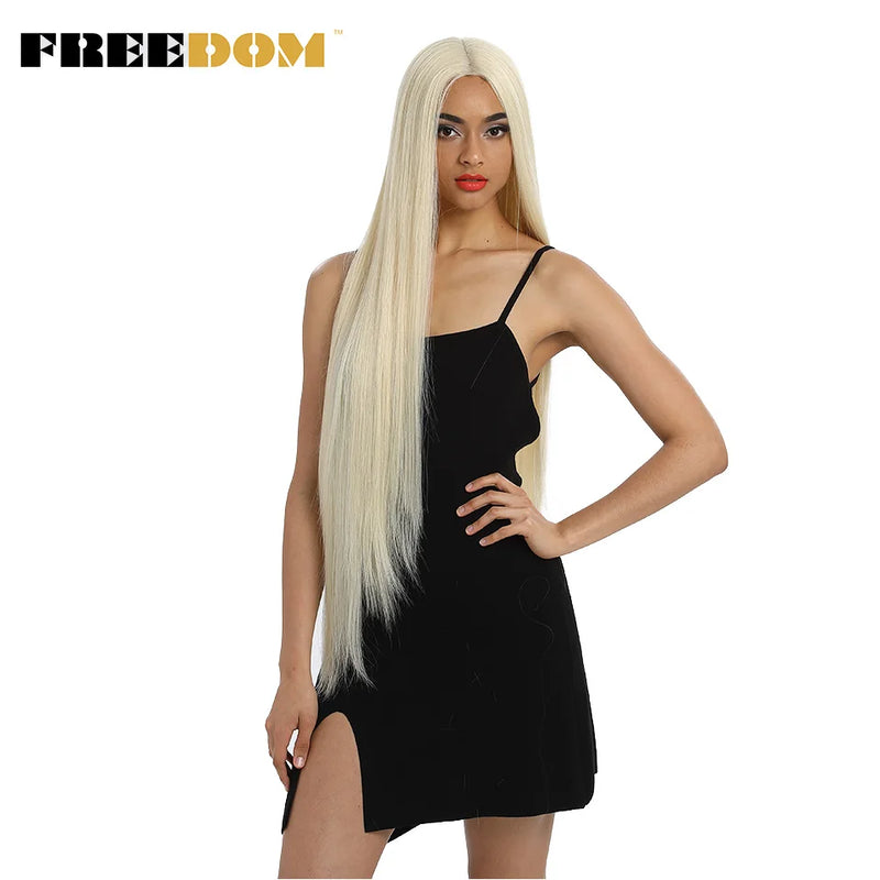 FREEDOM Synthetic Lace Front Wigs For Women Super Long 38Inch Ombre Blonde Highlight Ginger Straight Lace Wigs Cosplay Wigs