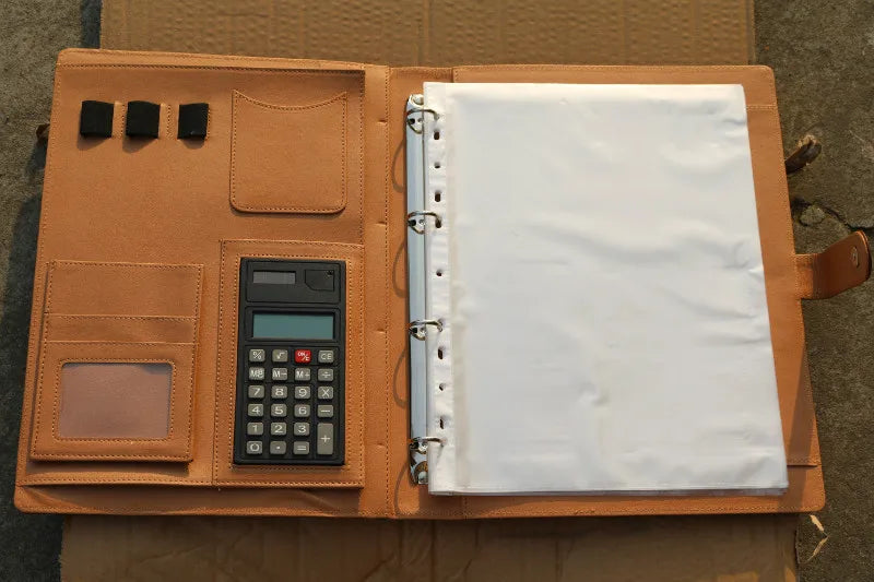 Creative Leather A4 File folder Padfolio multifunction organizer planner notebook ring binder Busniess School office Supplies