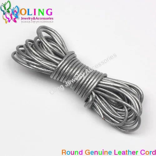 OlingArt 2mm 5M/Lot Craft Color Round Genuine Leather Cord Golden Silver DIY Necklace Bracelet Earrings Choker Jewelry Making