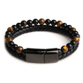 Natural Stone Bracelet Genuine Leather Braided Bracelets Black Stainless Steel Magnetic Clasp Tiger eye Bead Bangle Men Jewelry