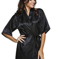 New Black Chinese Women's Faux Silk Robe Bath Gown Hot Sale Kimono Yukata Bathrobe Solid Color Sleepwear S M L XL XXL NB032