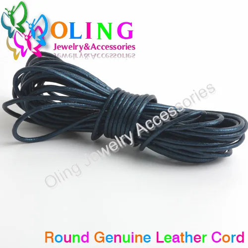 OlingArt 2mm 5M/Lot Craft Color Round Genuine Leather Cord Golden Silver DIY Necklace Bracelet Earrings Choker Jewelry Making