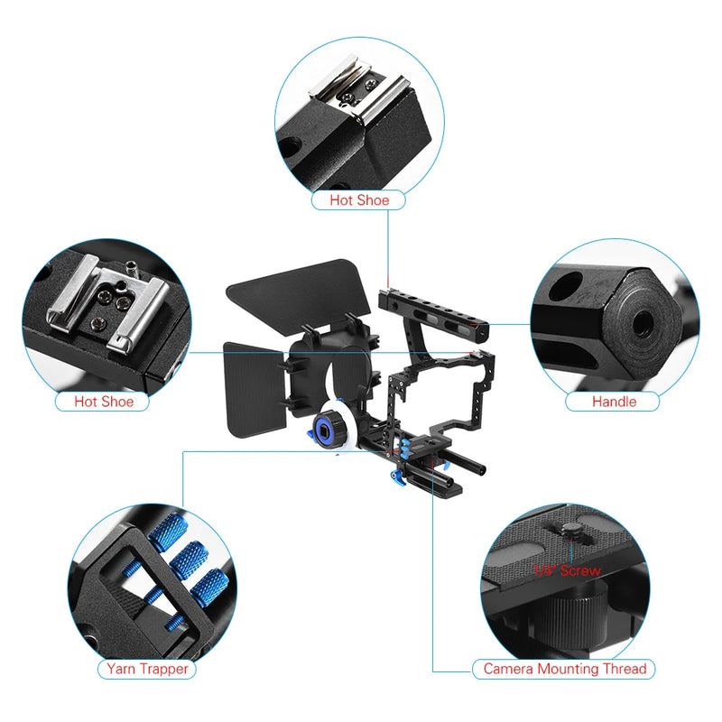 Andoer C500 Camera Camcorder Video Cage Rig Kit Matte Box+Follow Focus+jaula para sony A7IV/A7S/A7/A7R ILDC Camera