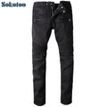 Sokotoo Men's Big Size Black Biker Jeans for Moto Casual | SAMAG
