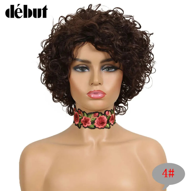 Debut Ombre Short Curly Human Hair Wigs Remy Short Bob Wigs 100% Human Hair Cheap Pixie Cut Human Hair Full Wigs For Black Women