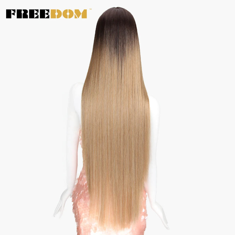FREEDOM Synthetic Lace Front Wigs For Women Super Long 38Inch Ombre Blonde Highlight Ginger Straight Lace Wigs Cosplay Wigs