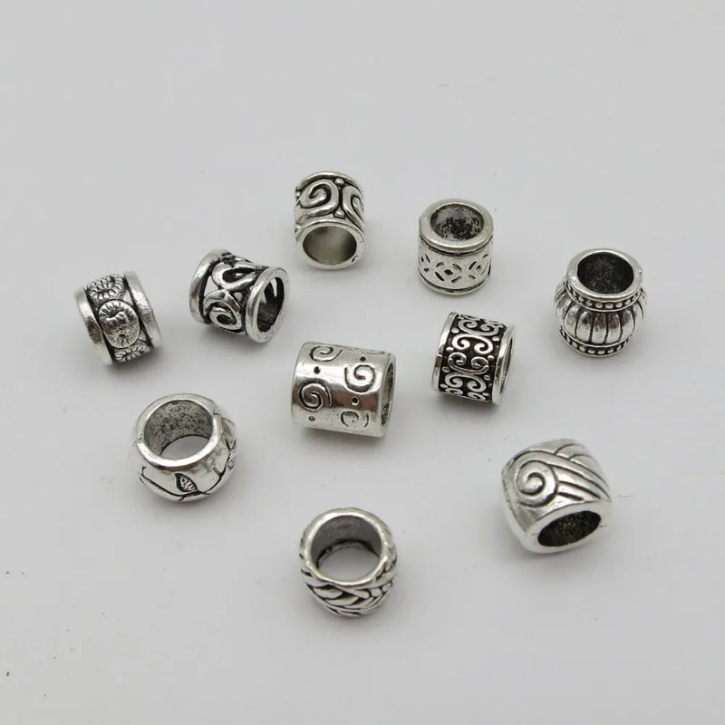 10pcs/pack Antique Silver different 10 styles hair braid dread dreadlock beads rings tube approx 5.9-6.4mm inner hole jewelry