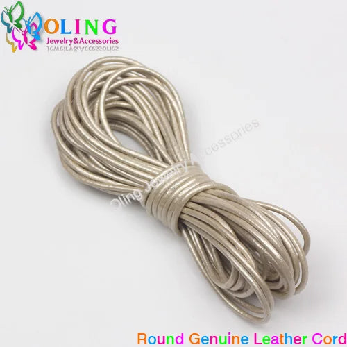 OlingArt 2mm 5M/Lot Craft Color Round Genuine Leather Cord Golden Silver DIY Necklace Bracelet Earrings Choker Jewelry Making