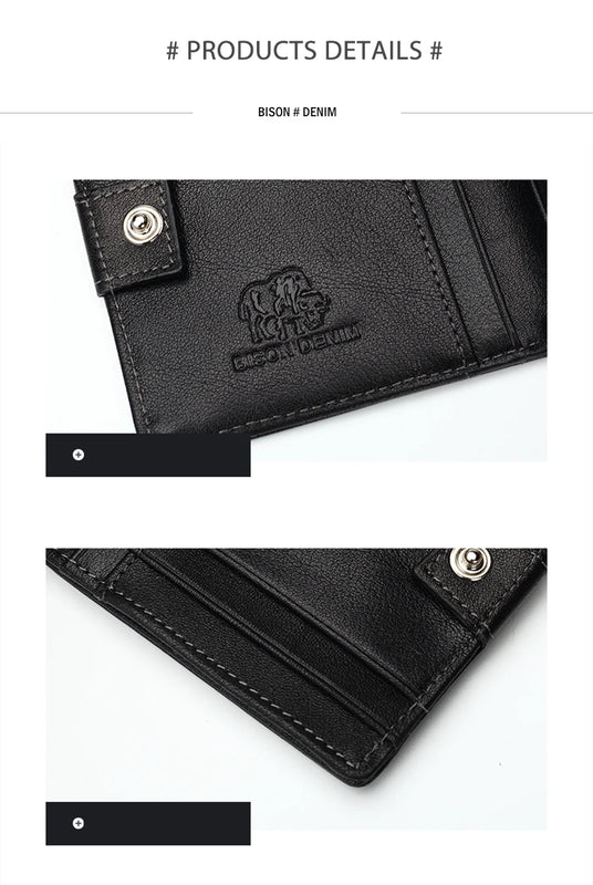 BISON DENIM Fashion Purse Men's Genuine Leather Wallet RFID Blocking Mini Wallet Male Card Holder Small Zipper Coin Purse W9317