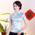 Vintage Flower Women Chinese Traditional Satin Blouse Summer Sexy Shirt Novelty Dragon Clothing Tops Plus Size 3XL 4XL WS009