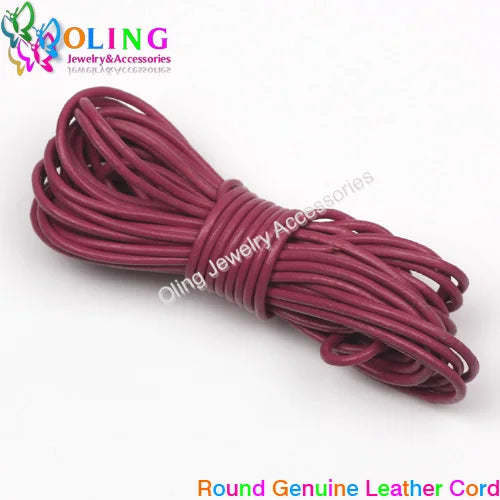 OlingArt 2mm 5M/Lot Craft Color Round Genuine Leather Cord Golden Silver DIY Necklace Bracelet Earrings Choker Jewelry Making