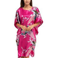 High Quality Chinese Women Silk Home Dress Robe Summer Lounge Nightshirt Short Sleeve Sleepwear Nightgown Plus Size 6XL A-073