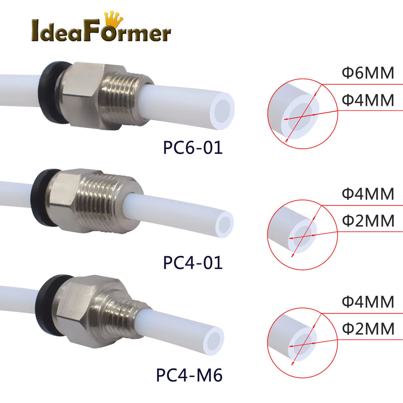 5Pcs/Lot 3D Printer Blue/Black Pneumatic Connector Thread M6/M10 Quick Jointer for 1.75/3.0mm Filament Feeder Pipe Push Parts.