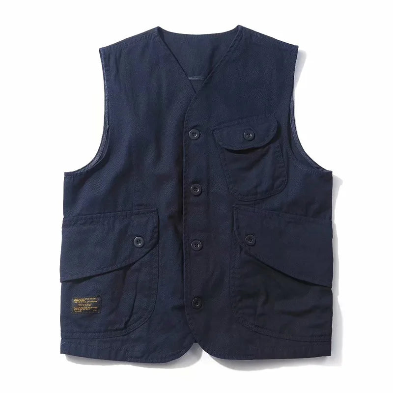 Men Vests Men's Summer Sleeveless Multi-pocket Vest Vintage Casual Wear Cotton Short Vest Safari Style Vest Coat Waistcoat Male