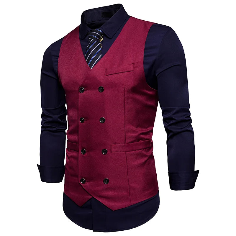 New Brand Dress Vests For Men Casual Slim Fit Mens Suit Vest Double breasted Waistcoat Gilet Homme Formal Business Jacket XXL