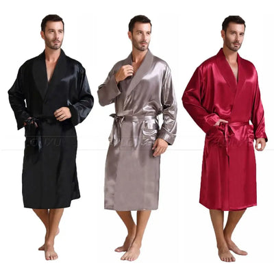Men's Silk Satin Pajamas Sleepwear Robe Bathrobe | SAMAG