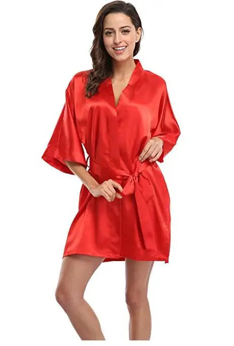 RB030 Sexy Large Size Satin Night Robe Lace Bathrobe | SAMAG