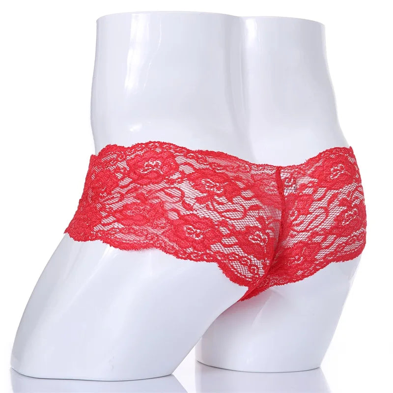 Lace Sexy Underwear Men Boxers hombre Man Sissy Transparent Ultra Thin Panties Penis Pouch Boxer Shorts Underpants cueca