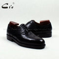 cie Round Toe Full Brogues Cut-Outs Solid Black Handmade Derby Men's Leather Shoe 100% Genuine Calf Leather Goodyear Welted D175
