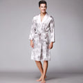 SSH0127 Spring Autumn Men's Bathrobes Printed Male Pajamas Full Sleeves Nightwear Sleepwear Satin Silk Robe Pyjama Belt Men Robe