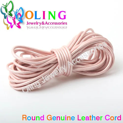 OlingArt 2mm 5M/Lot Craft Color Round Genuine Leather Cord Golden Silver DIY Necklace Bracelet Earrings Choker Jewelry Making