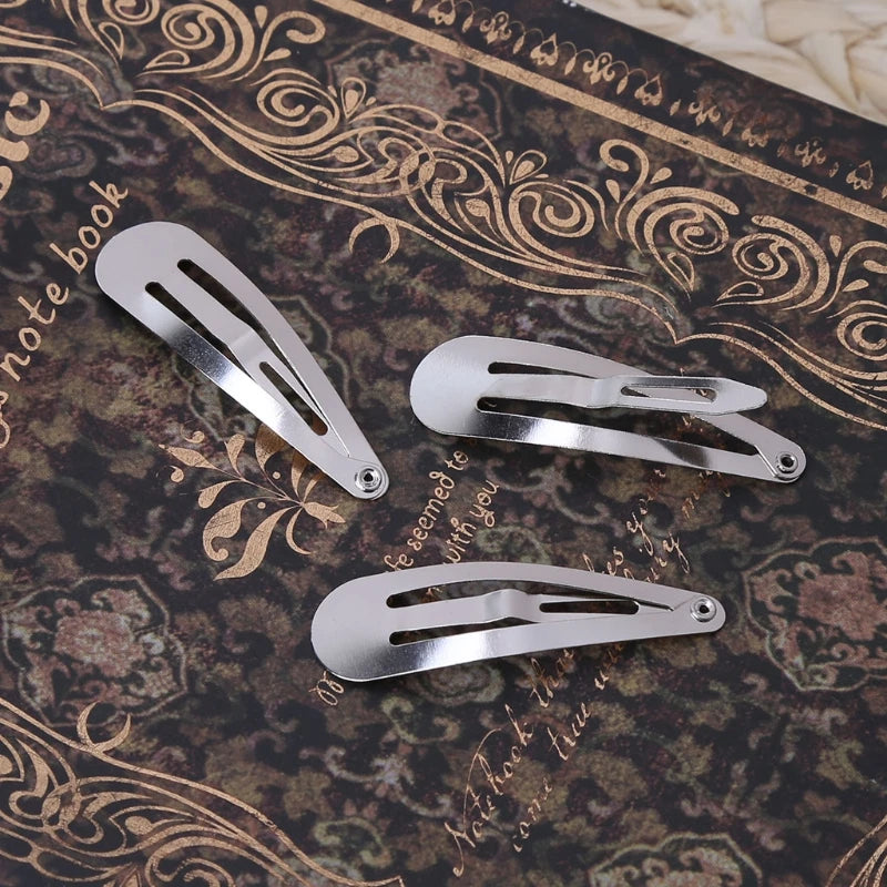 1 Pack 50pcs Silver Tone Snap Hair Clips Craft Bow Headwear Decoration DIY 4/5/6cm Hot