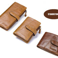 CONTACT'S Genuine Crazy Horse Cowhide Leather Men Wallets  Fashion Purse With Card Holder Vintage Long Wallet Clutch Wrist Bag
