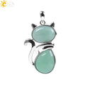 Natural Stone Pendant Cute Cat Pendants Suspension for Girl Amethyst Tiger Eye Green Aventurine Pink Crystal Cat Jewelry F072