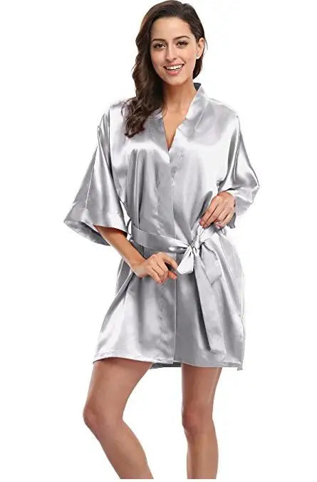 RB030 Sexy Large Size Satin Night Robe Lace Bathrobe | SAMAG