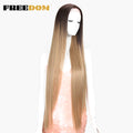 FREEDOM Synthetic Lace Front Wigs For Women Super Long 38Inch Ombre Blonde Highlight Ginger Straight Lace Wigs Cosplay Wigs