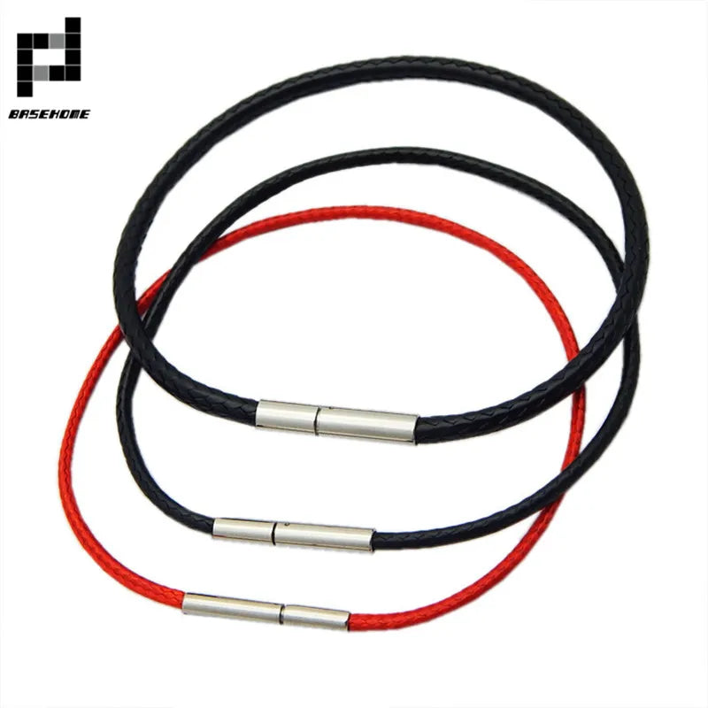 1.5/2/3mm Black Red Bracelet Stainless Steel Clasp For Women Man Couple Leather String Homme Hand Thread Male Jewelry Trending