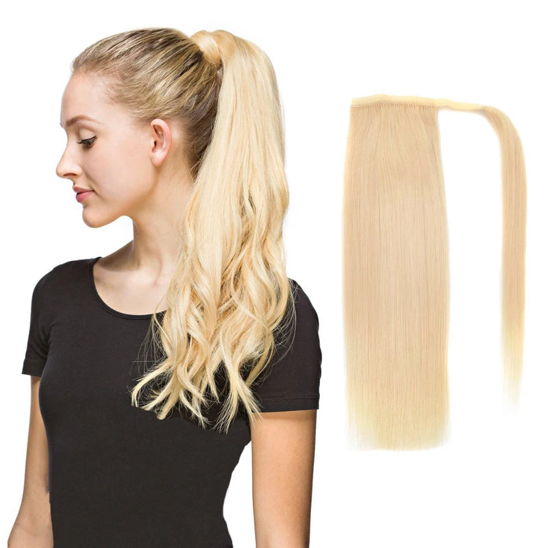 Straight Human Hair Ponytail Wrap Around Horsetail Clips-In Brazilian Remy Hair Ponytail Wig 120g