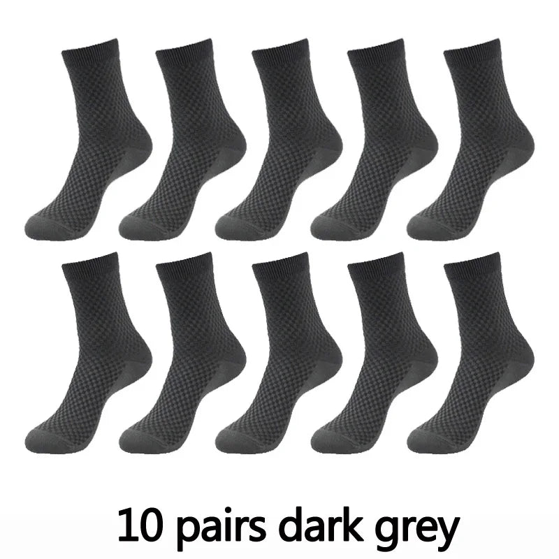 10 Pairs High Quality Bamboo Fiber Men's Socks Business Breathable Deodorant Compression Socks Men Long Big Size EUR 38-46