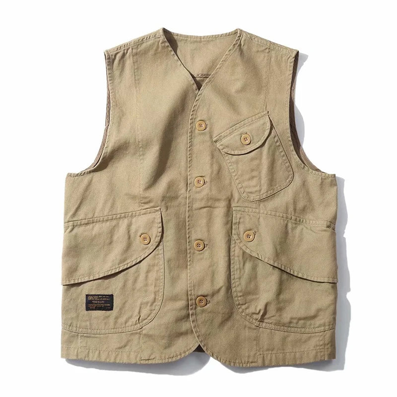 Men Vests Men's Summer Sleeveless Multi-pocket Vest Vintage Casual Wear Cotton Short Vest Safari Style Vest Coat Waistcoat Male